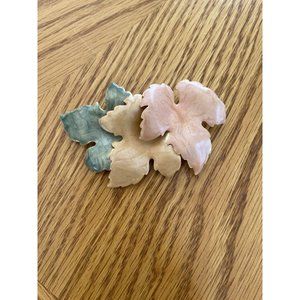 Multi-Tone Autumn Leaves Brooch Gold Tone Pin Costume Jewelry Green Brown Tan